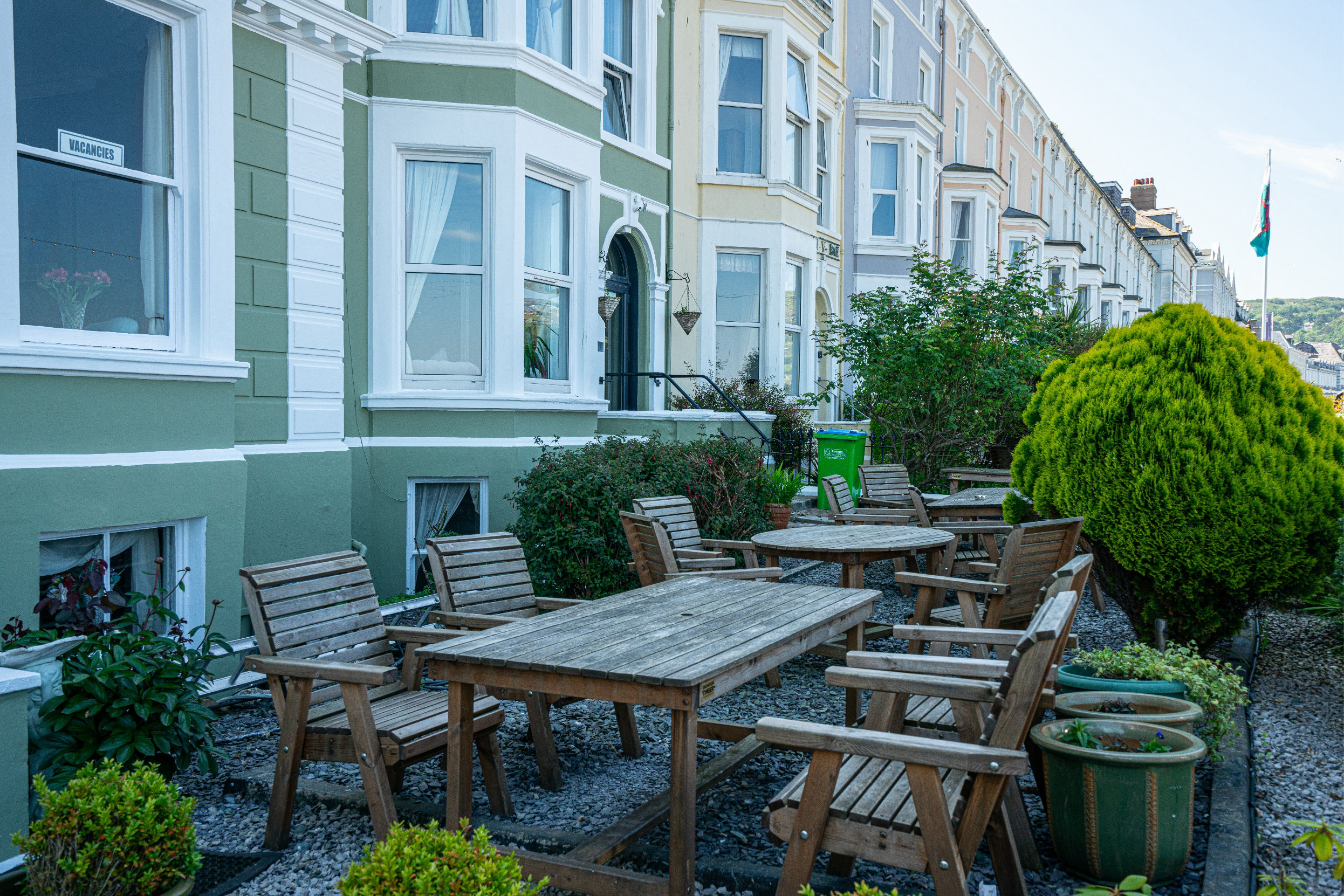 Sit and sip in our Front Garden at the Central Hotel, overlooking Llandudno North Shore Beach